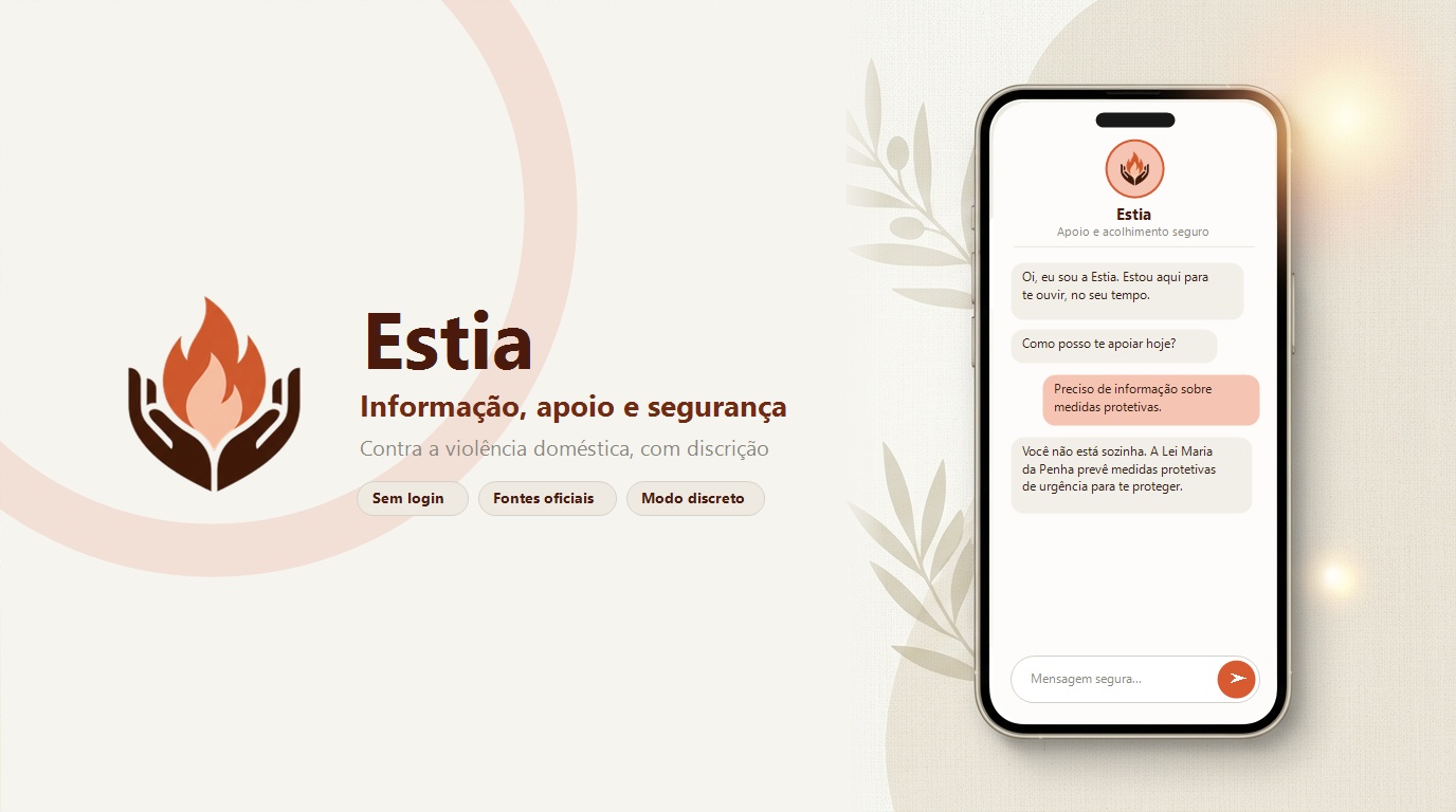 Estia — informação, apoio e segurança. Maquete do chat do app.
